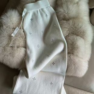 2025大码胖mm宽松阔腿裤女秋冬加绒小个子亮闪闪糯米显瘦直筒裤子