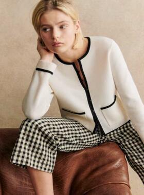 法国sez@ne秋冬新款小香风美丽诺羊毛女士羊毛衫扬子纱毛衣开衫