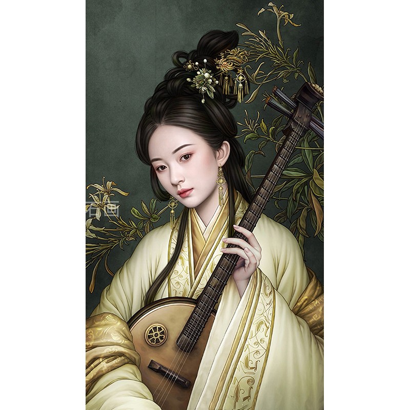 古典人物diy方钻满钻钻石画弹琵琶的古代美女贴钻点钻十字绣带钻