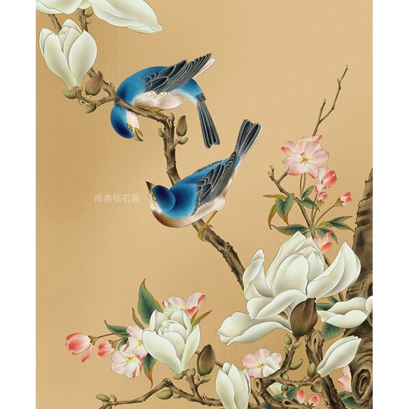 新中式DIY方钻满钻钻石画砖石绣蓝雀玉兰花鸟手工贴钻十字绣套件,居家布艺,钻石绣,淘宝优惠券,粉丝福利购,淘宝优惠卷