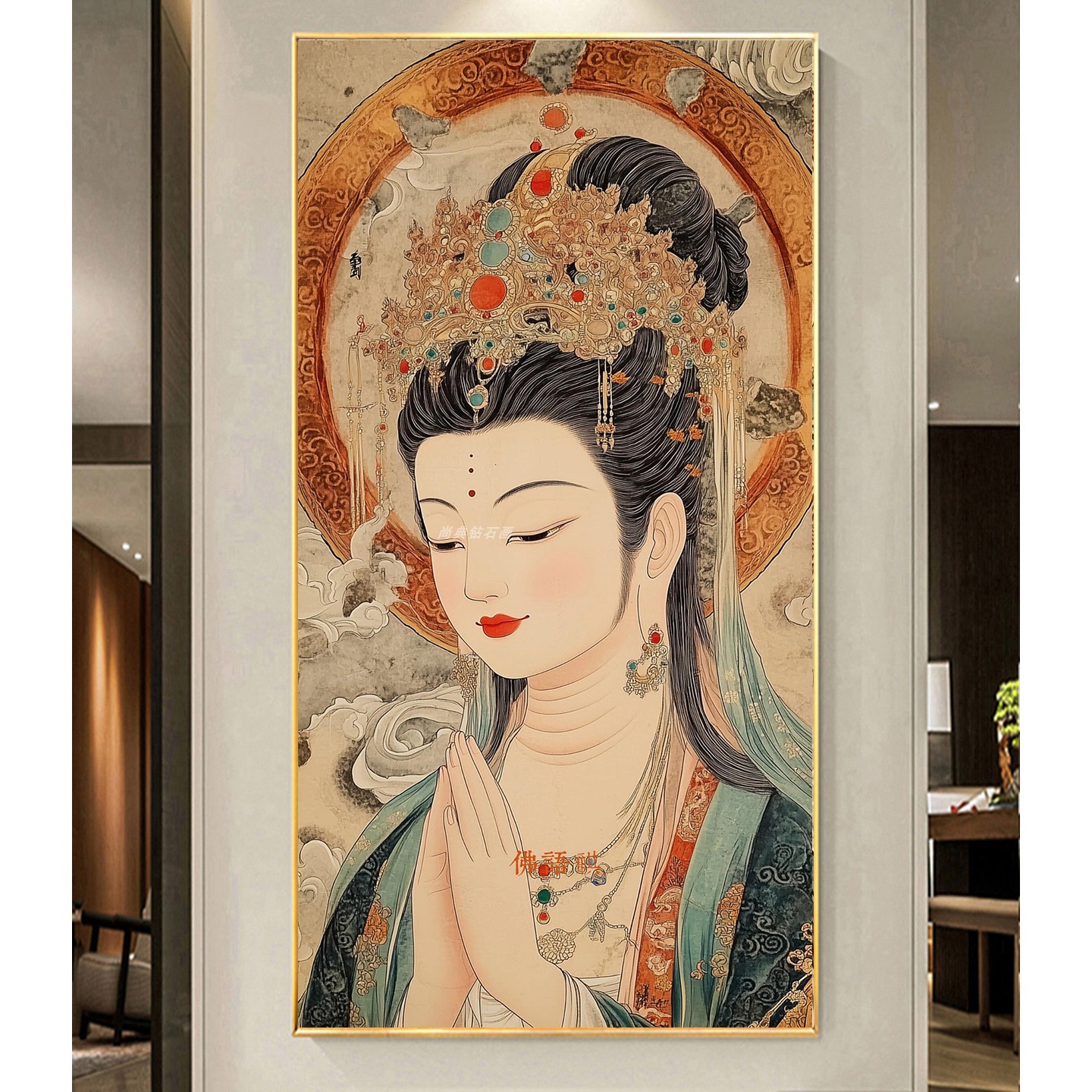 DIY手工沾贴钻树脂方钻满钻钻石绣贴钻砖石画敦煌观音菩萨玄关五