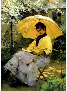 欧式世界名画DIY方钻满钻钻石画树下美女打伞看书贴钻十字绣带钻