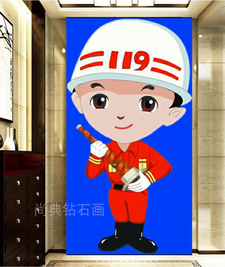 2019diy钻石画满钻新款学生镶钻十字绣送男友消防员卡通方钻石绣