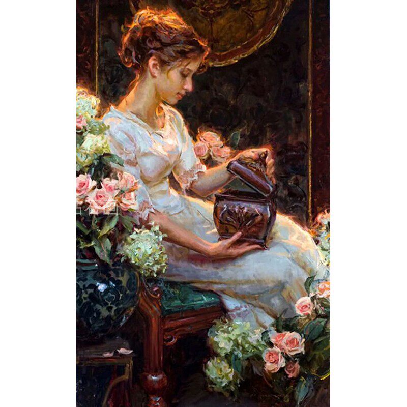 新款玄关欧式人物DIY方钻满钻钻石画鲜花美女宝盒手工贴钻十字绣