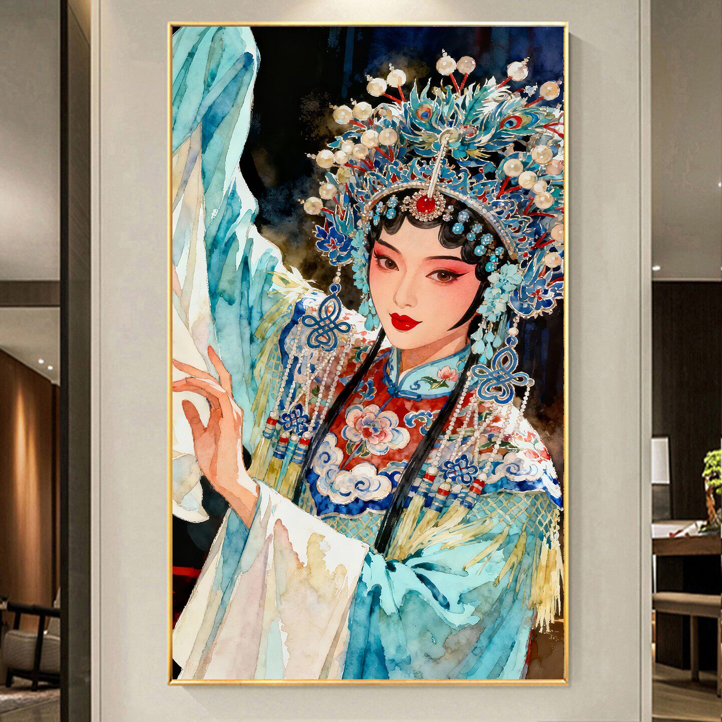古典DIY树脂方钻满钻钻石画贴钻砖石绣带钻青色戏服戏曲花旦玄关