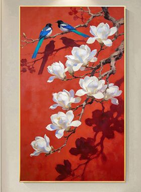 DIY方钻满钻钻石画贴钻砖石绣红色宫墙前的白玉兰花双鸟图二玄关