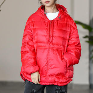 新款2025秋冬韩版连帽套头卫衣轻薄宽松白鸭绒羽绒服女外套潮