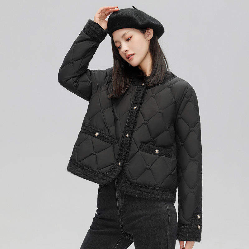 新款 秋冬小香羽绒服女短款高端90白鸭绒韩版轻薄圆领外套潮