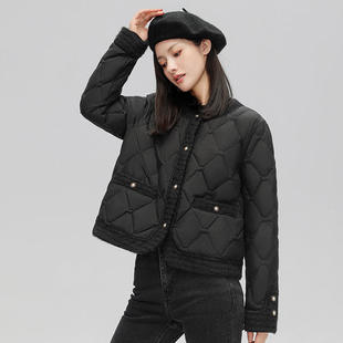 新款 秋冬小香羽绒服女短款高端90白鸭绒韩版轻薄圆领外套潮