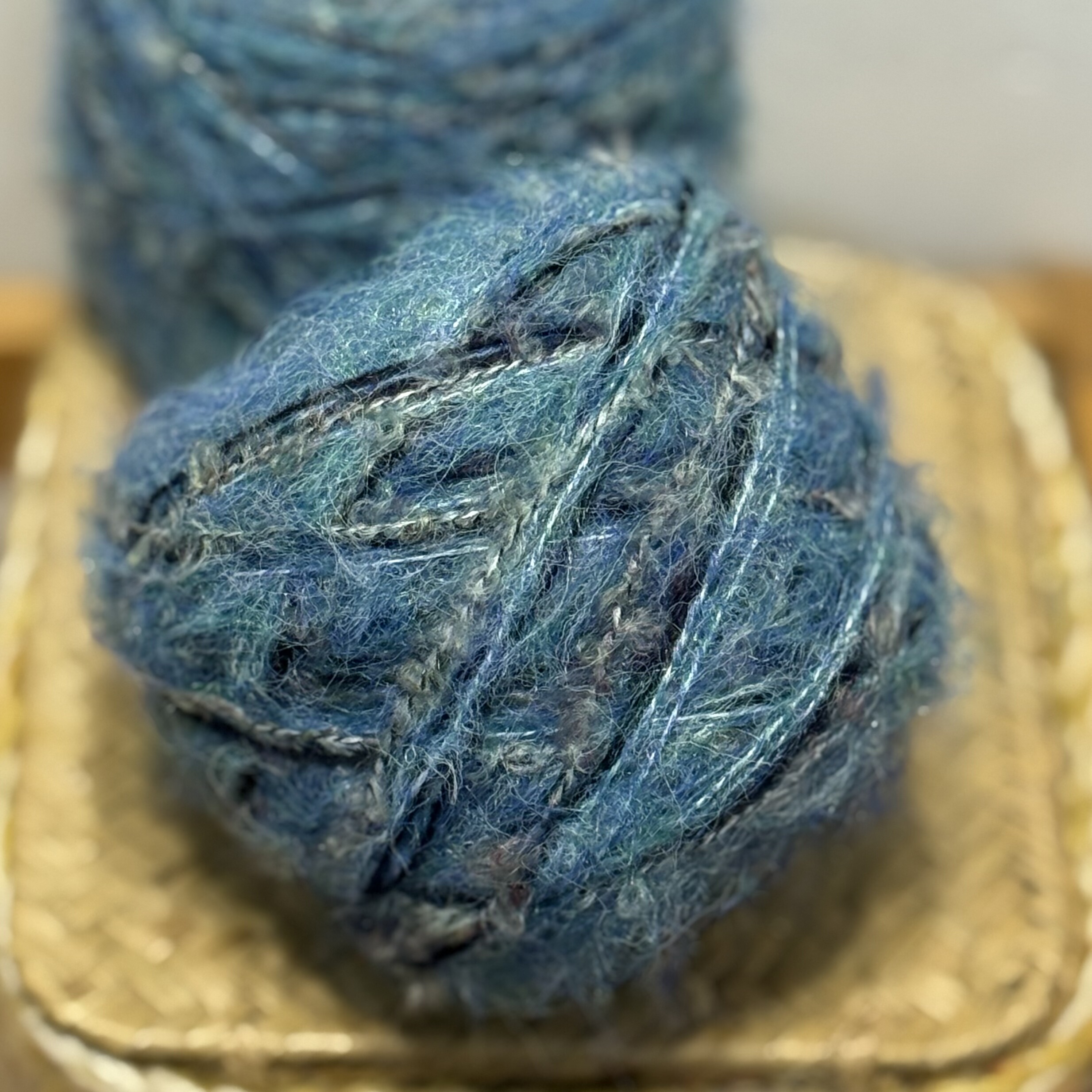 美拉德复古蓝色油彩巴恩风特色羊毛手混线编织围巾帽子包包毛衣线