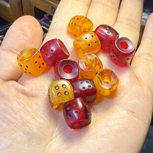 藏式手工老料器骰子文玩配饰古法色牛骨DIY配饰佛珠手串顶珠腰珠