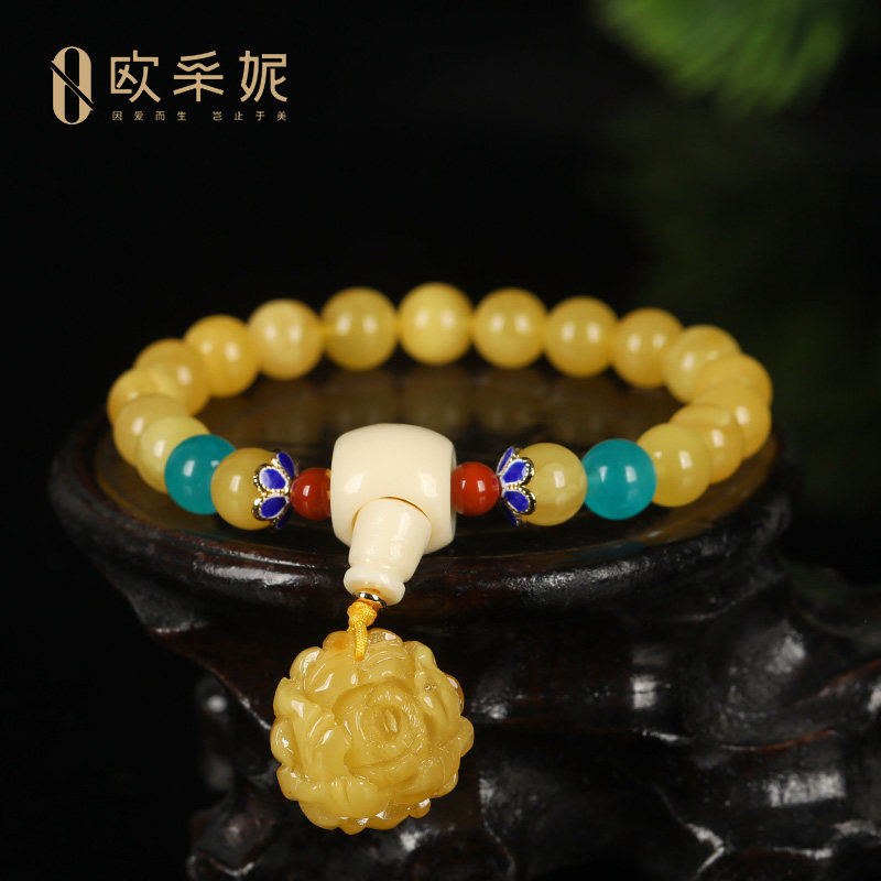 蜜蜡手串女天然原石琥珀蜜蜡多宝手串无优化满蜜手链俄料送礼物