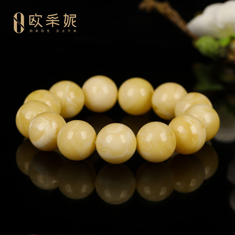 欧采妮天然蜜蜡琥珀满蜜手串