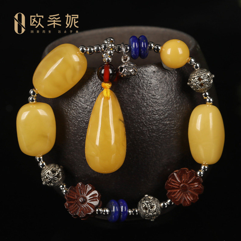 蜜蜡多宝手串天然琥珀原石手链青金石血珀琥珀简约挂坠女士送礼物