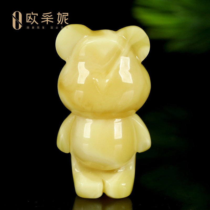 蜜蜡吊坠【小熊雕刻挂坠】天然无优化原矿琥珀白花满蜜挂坠孤品