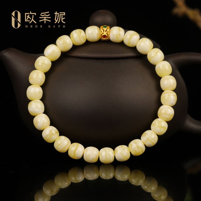 收藏级天然蜜蜡18K金桶珠手链