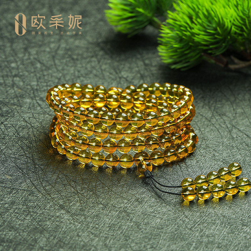 蓝珀手串天然原石无杂裂琥珀佛珠高蓝净水级108多圈手链收藏孤品