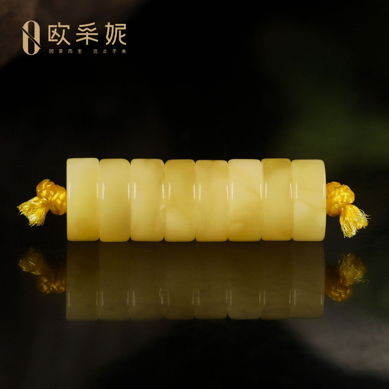 蜜蜡药片隔片天然琥珀白花蜜配珠佛珠文玩手串配件珠单颗diy配饰