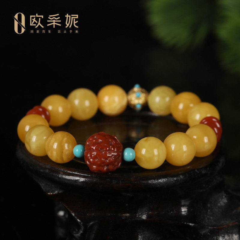 蜜蜡南红配饰男士手链天然琥珀