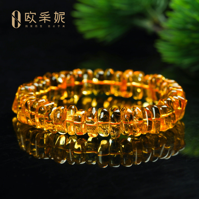 欧采妮天然巴西典藏级暴力黄黄水晶手串男手链水晶小金豆碎银礼物