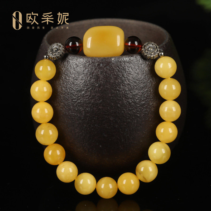 蜜蜡手串天然琥珀原石蜜蜡圆珠多宝diy手链女款送老婆妈妈礼物