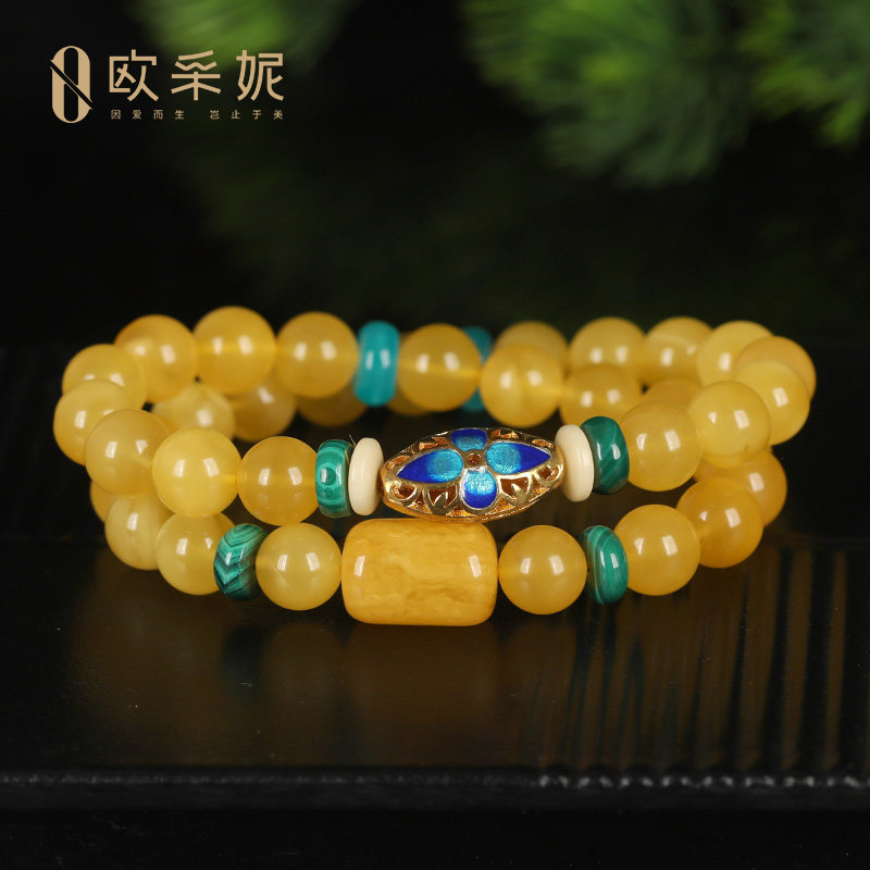 欧采妮蜜蜡手串天然无烤蜜蜡桶