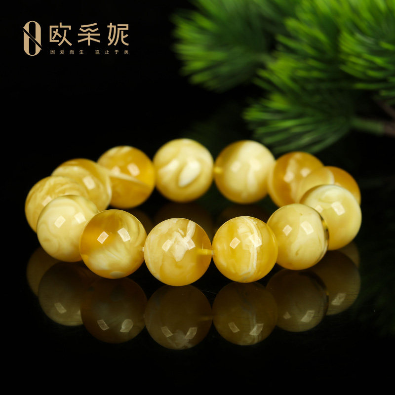 欧采妮蜜蜡手串【一物一图孤品收藏金白虎皮】天然琥珀圆珠手链