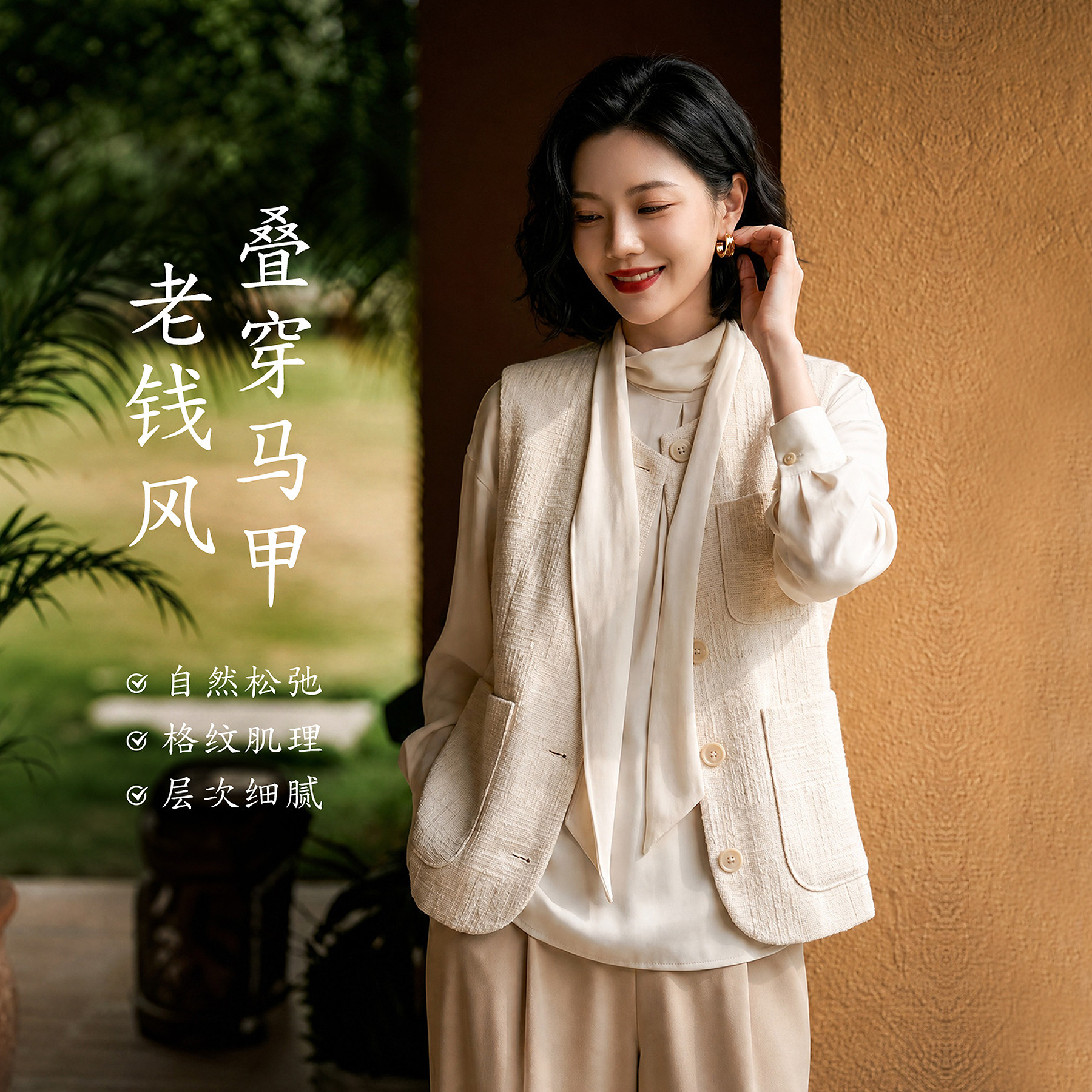 雅颂年轻款妈妈马甲2026款秋装亚麻无袖坎肩短款简约通勤外搭上衣