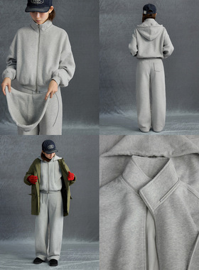 ACME GROUND休闲运动风慵懒随性抓毛连帽卫衣冬保暖厚实拉链上衣