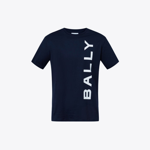 BALLY 巴利 男士LOGO印花圆领海军蓝短袖T恤 M5BAC27F