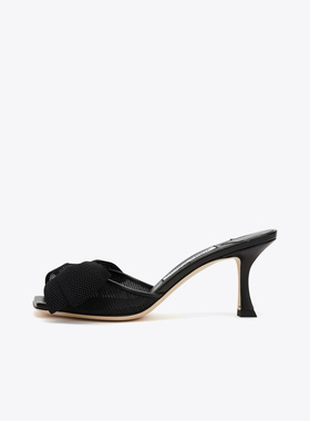 JIMMY CHOO 周仰杰女士黑色网面蝴蝶结拖鞋高跟鞋JODI 70 CDB