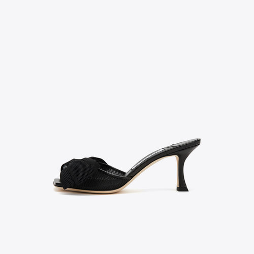JIMMY CHOO 周仰杰女士黑色网面蝴蝶结拖鞋高跟鞋JODI 70 CDB