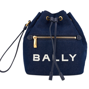 BALLY 巴利女士帆布抽绳水桶包字母logo简约手提包BAR MINIBUCKET