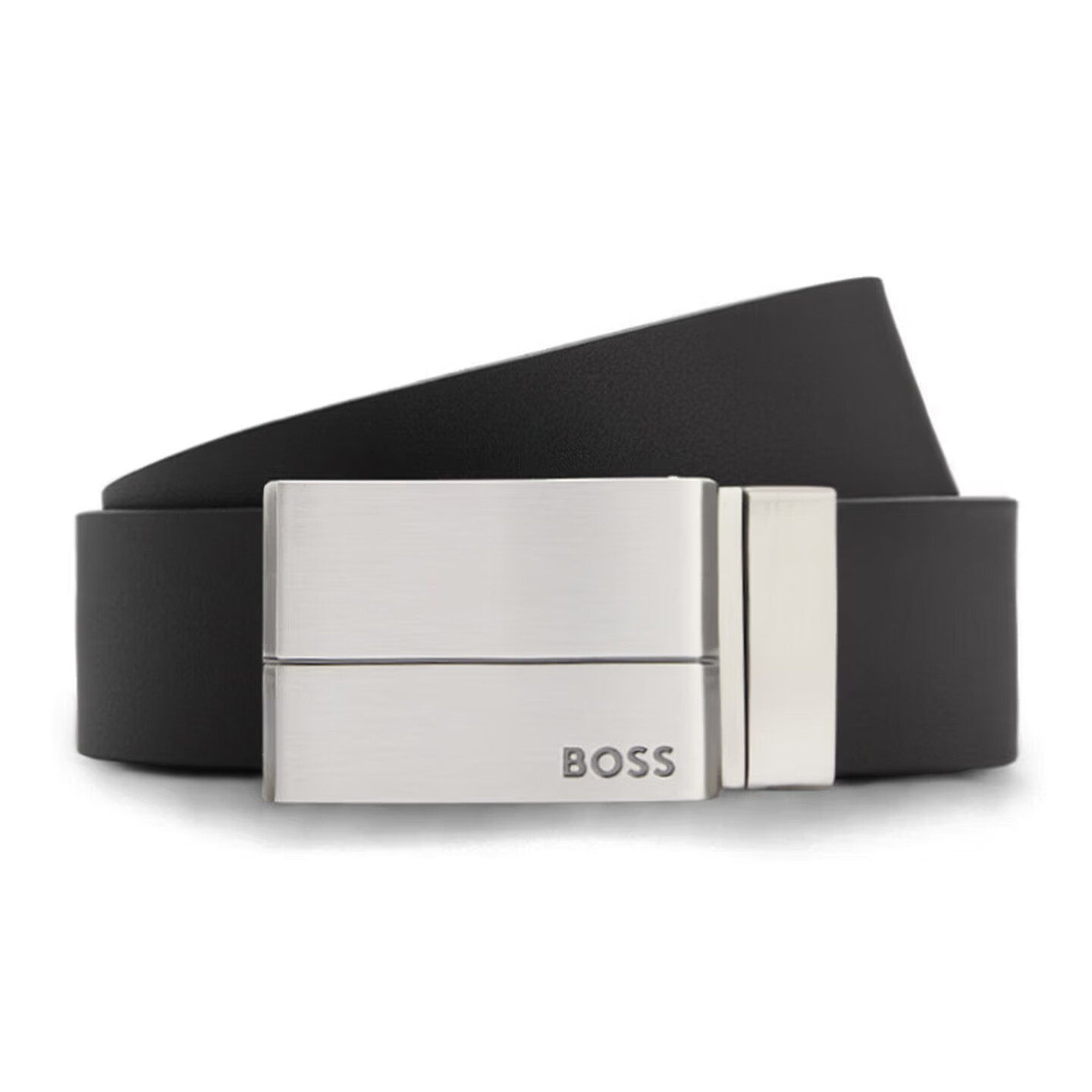 HUGO BOSS男士商务双头logo标识真皮皮带简约百搭银扣腰带
