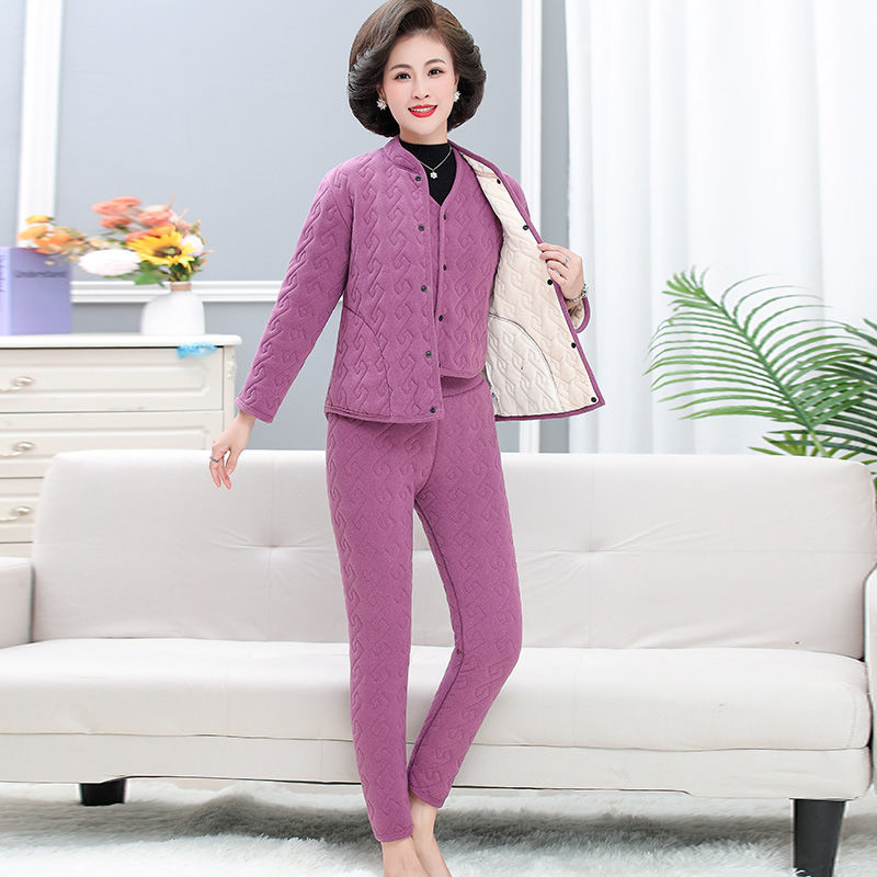 秋冬新款奶奶冬装套装棉衣棉裤两件套老年人女装棉服加绒老人棉袄