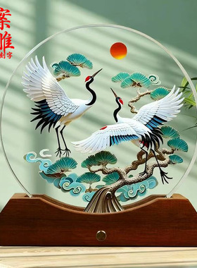 松鹤延年内雕水晶摆件乔迁家居客厅装饰招财工艺送礼桌面摆台七彩