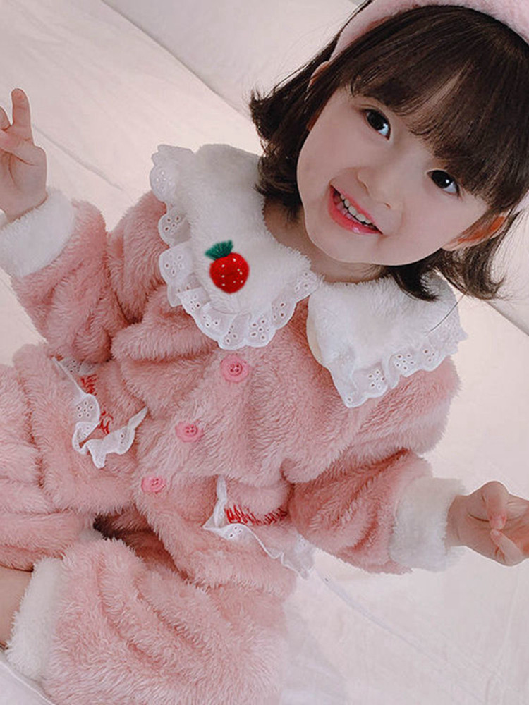 GIRLS AUTUMN AND WINTER CLOTHES LOUNGEWEAR SET 2024 NEW BABY FLEECE THICKENED FLANNEL PAJAMAS SMALL AND MEDIUM CHILDRENS OUTFITS