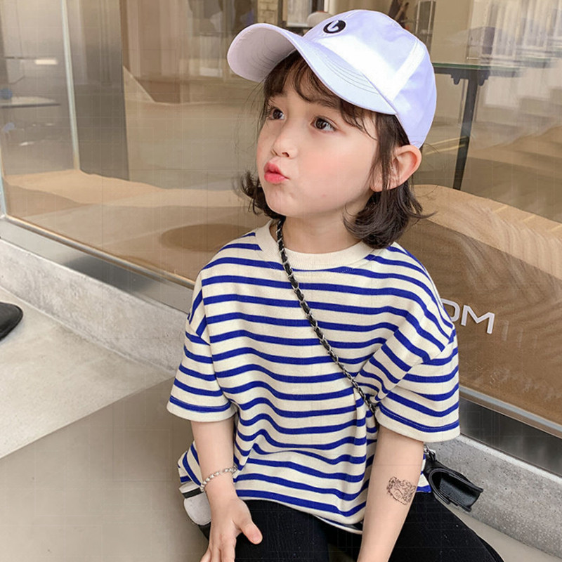 女童短袖亲子装儿童T恤夏装2025新款洋气韩版宝宝半袖条纹上衣潮