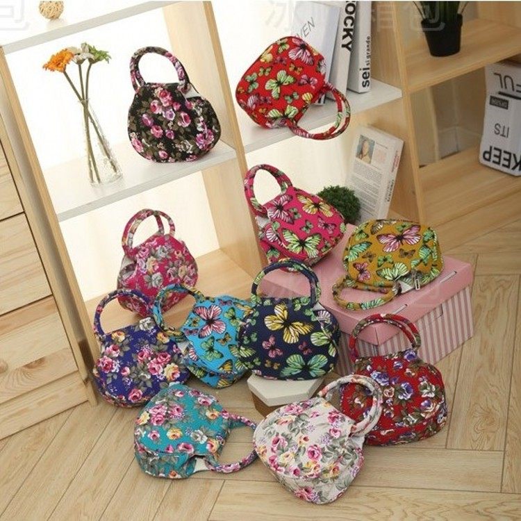 迷你手机零钱包花朵帆布包中年妈妈手拎包中老年手提小包包女士包