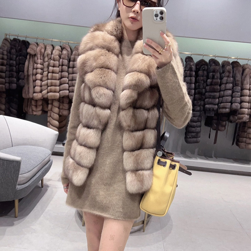 进口紫貂西服领整貂仿皮草马甲女