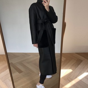 2025新款皮毛一体毛绒外套立领黑色睡袍款长款韩版冬季仿皮草外套