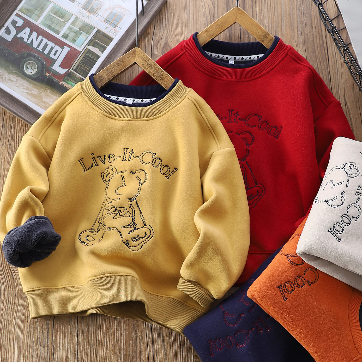 男童加绒卫衣秋冬2025新款儿童圆领加厚保暖上衣中大童洋气时髦潮