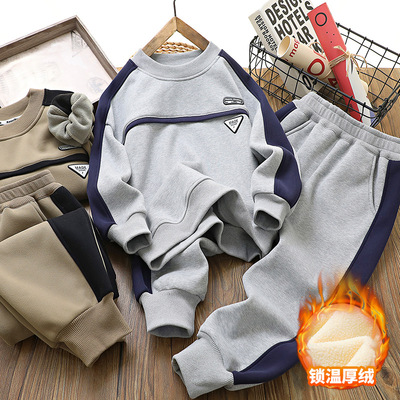 男童加绒套装秋冬运动两件套