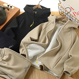 男童加绒加厚套装秋冬2025新款儿童防风上衣裤子两件套中大童潮装