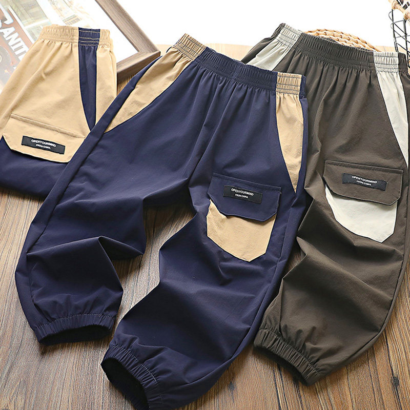 男童防蚊裤夏季薄款2026新款儿童拼色工装运动裤中大童速干长裤子