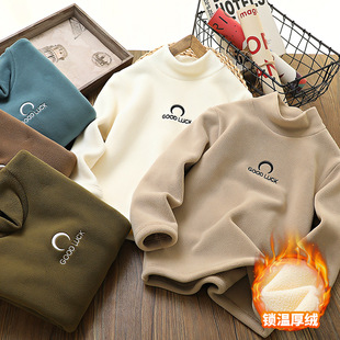 男童半高领打底衫2025秋冬新款儿童加绒加厚保暖T恤中大童长袖潮