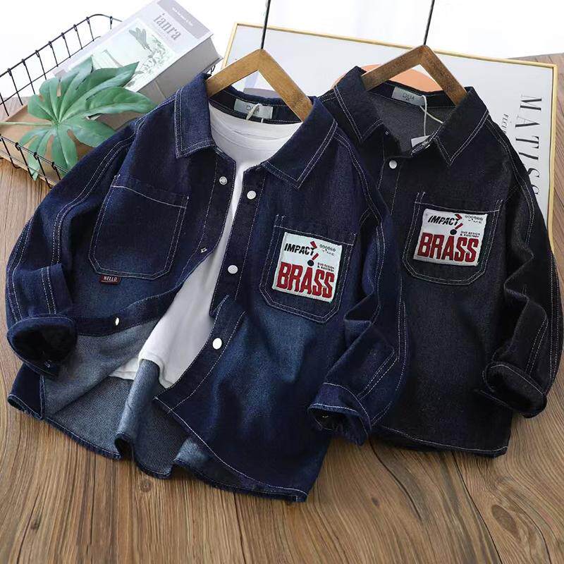 【清仓】男童衬衫长袖春秋新款儿童牛仔衬衣外套中大童时髦上衣潮