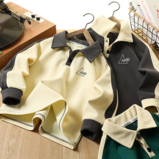 男童翻领卫衣春秋2025新款帅气时髦儿童休闲polo衫中大童洋气上衣