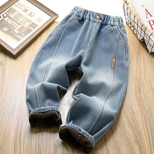 男童加绒裤子秋冬2025新款牛仔裤