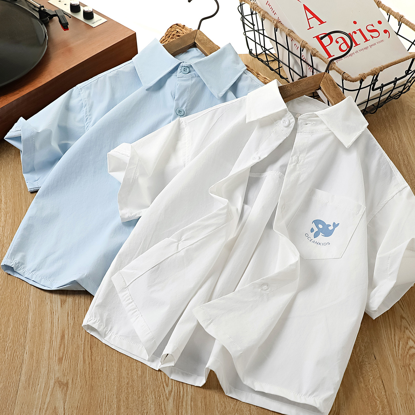 男童短袖衬衫夏季2026新款翻领儿童速干凉感衬衣中大童薄款上衣潮